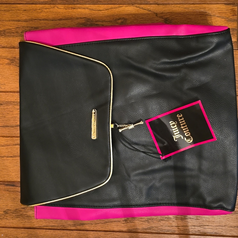 NWT Juicy Couture Backpack Vegan Barbie Hot Pink/Black Back Pack Bag Purse Tote